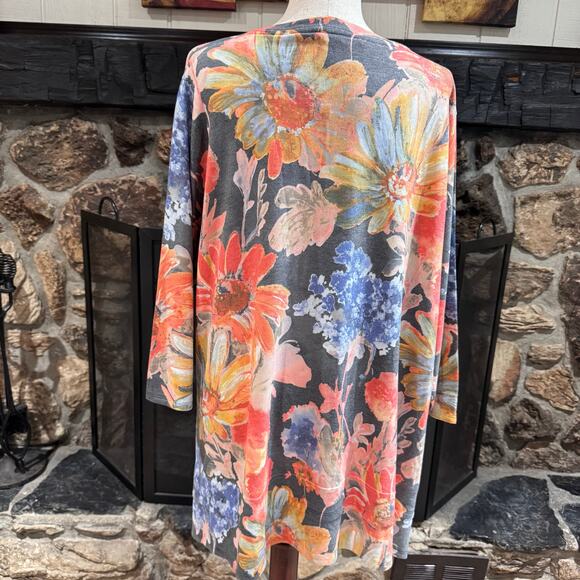 Soft Surroundings Womens 1X Orange Floral Boho V Neck Pullover Tunic Sweater Top - Picture 3 of 8
